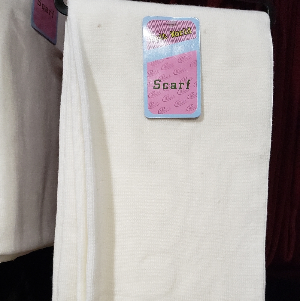 Knit World White/Cream 100% Acrylic Scarf NWT